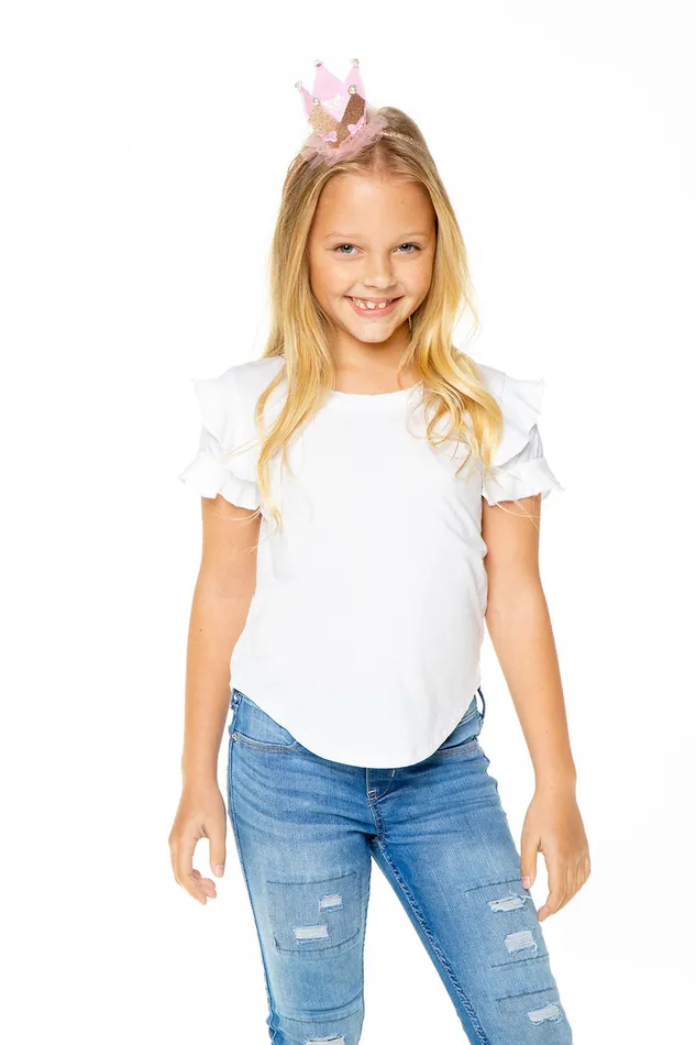 Girls Recycled Vintage Jersey Ruffle Short Sleeve Shirttail Tops Chaser Brand