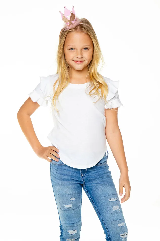 Girls Recycled Vintage Jersey Ruffle Short Sleeve Shirttail Tops Chaser Brand