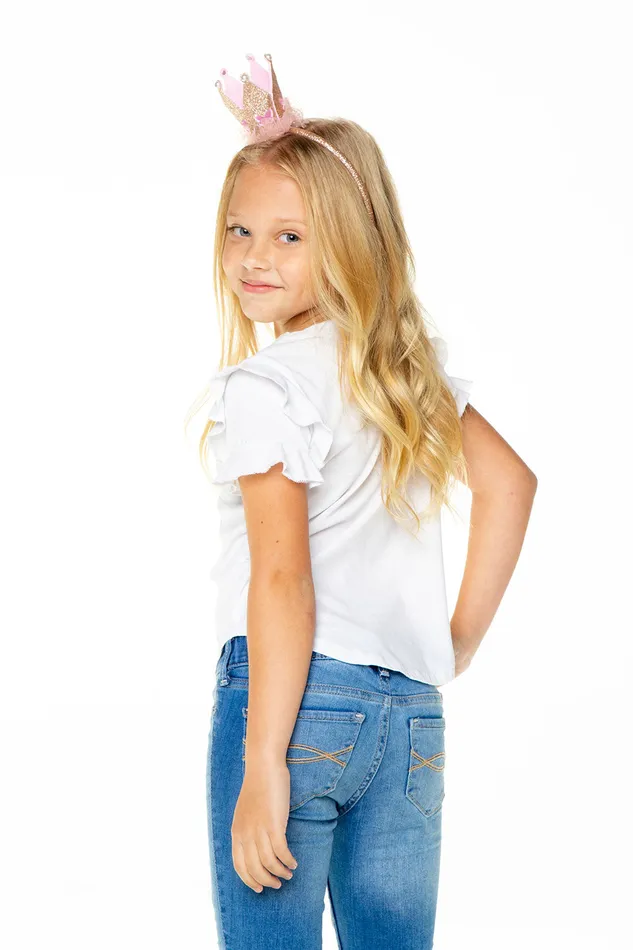 Girls Recycled Vintage Jersey Ruffle Short Sleeve Shirttail Tops Chaser Brand