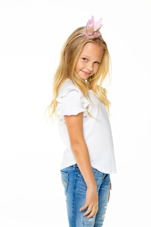 Girls Recycled Vintage Jersey Ruffle Short Sleeve Shirttail Tops Chaser Brand