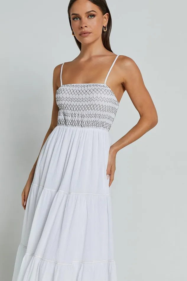 Gloria Midi Dress 8211 Strappy Straight Neck Tiered Dress In White Women Showpo Dresses