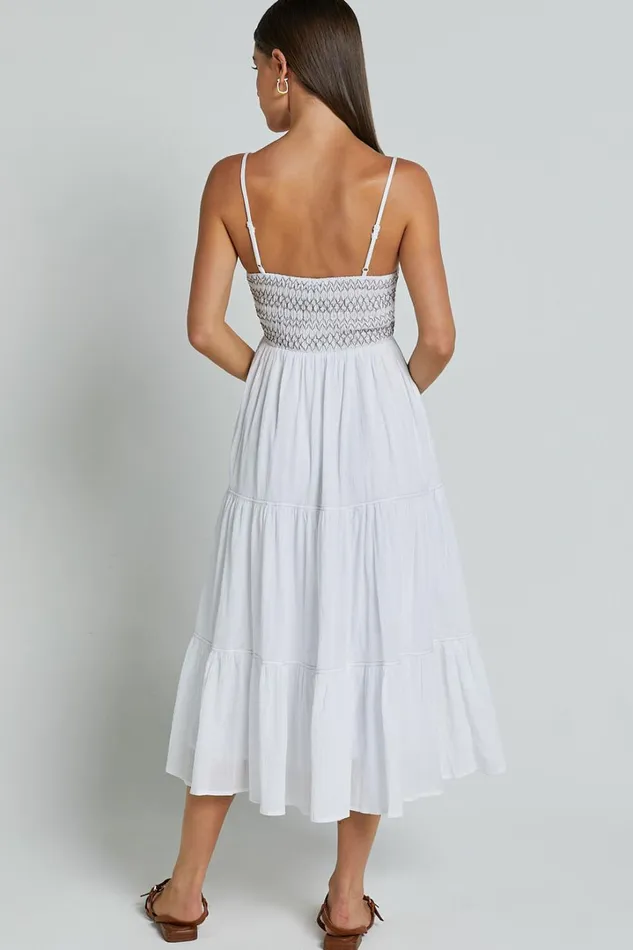 Gloria Midi Dress 8211 Strappy Straight Neck Tiered Dress In White Women Showpo Dresses