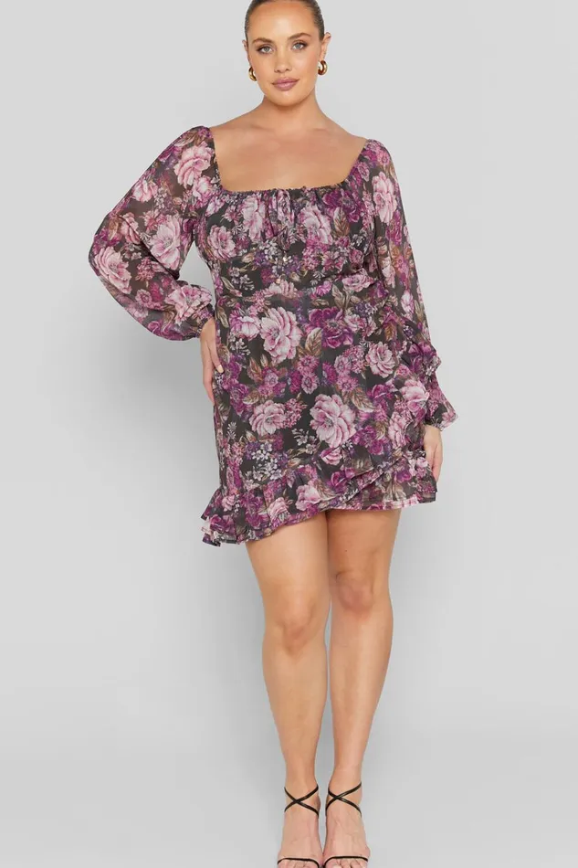 Grizela Mini Dress 8211 Gathered Bust Long Sleeve Dres In Harvest Floral Women Showpo Curve Clothes