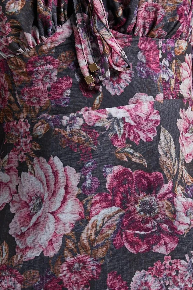 Grizela Mini Dress 8211 Gathered Bust Long Sleeve Dres In Harvest Floral Women Showpo Curve Clothes