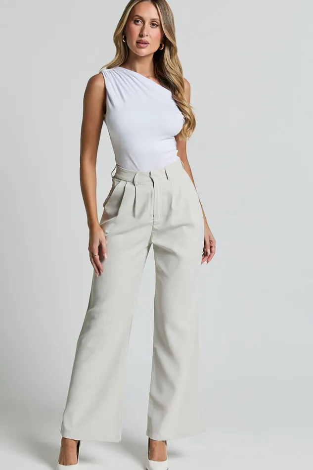 Gwyneth Pants 8211 Mid Waist Tailored Trousers In Stone Women Showpo Pants