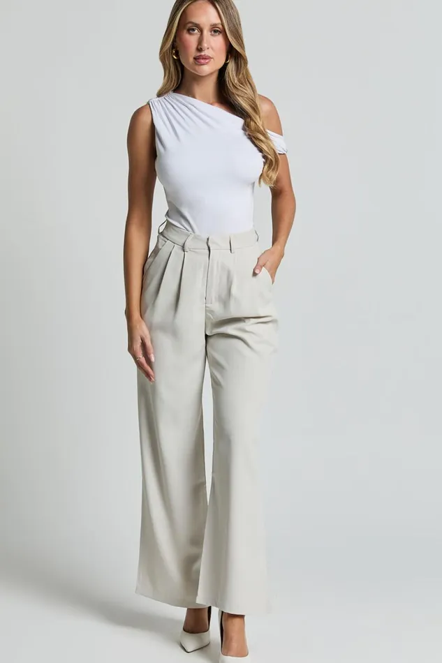 Gwyneth Pants 8211 Mid Waist Tailored Trousers In Stone Women Showpo Pants