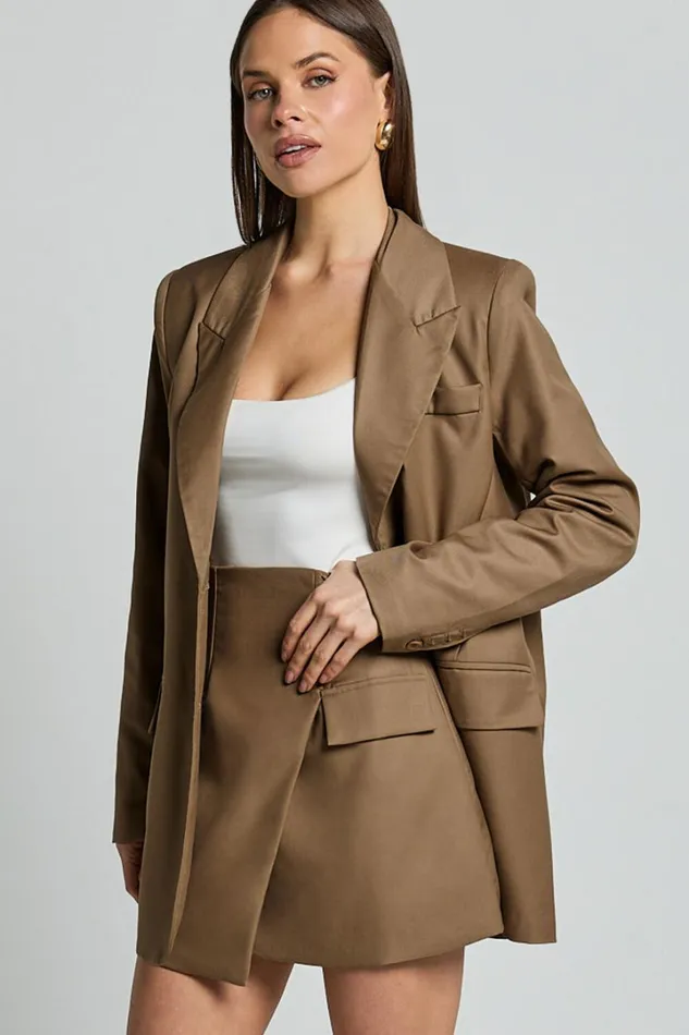 Haidy Blazer 8211 Single Breasted Boyfriend Blazer In Taupe Women Showpo Blazers