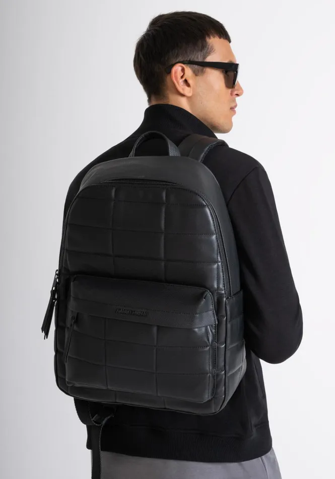Handbags Men Antony Morato Backpack In Quilted Effect Faux Leather Black