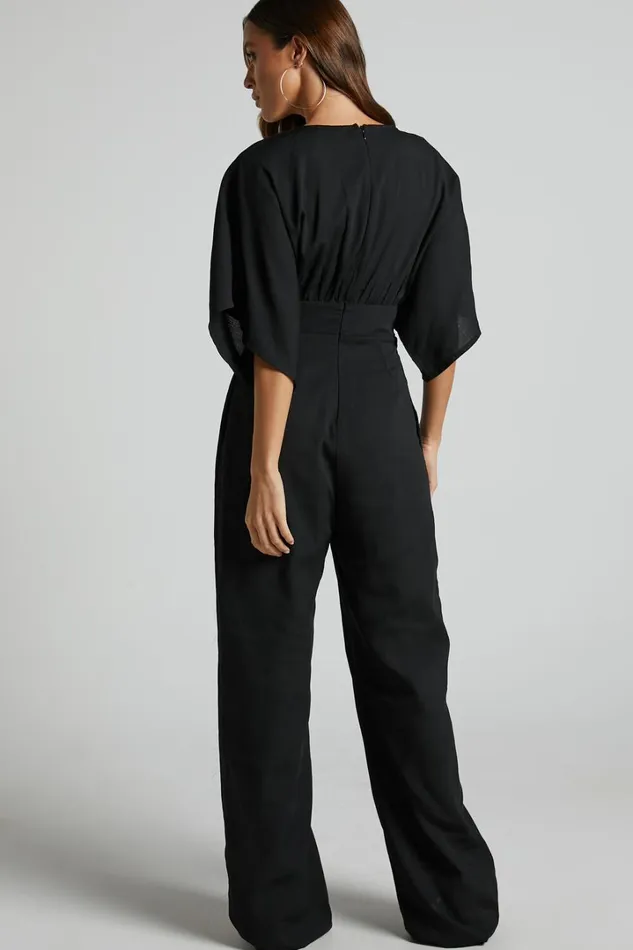 Hanlou Jumpsuit 8211 Flutter Sleeve VNeck Button Front Wide Leg Jumpsuit In Black Women Showpo Jumpsuits Hanlou Jumpsuit 8211 Flutter Sleeve VNeck Button Front Wide Leg Jumpsuit In Black Women Showpo Jumpsuits