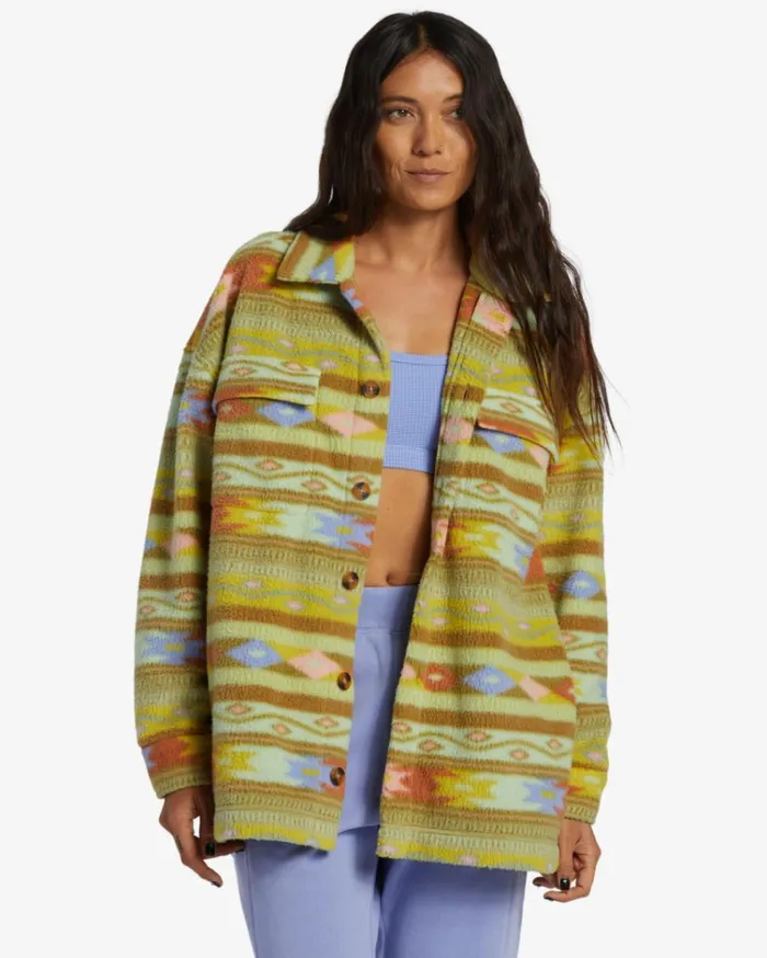 Happy Camper Shacket Button Sweater Kiwi Women Billabong Sweatshirts and Fleece