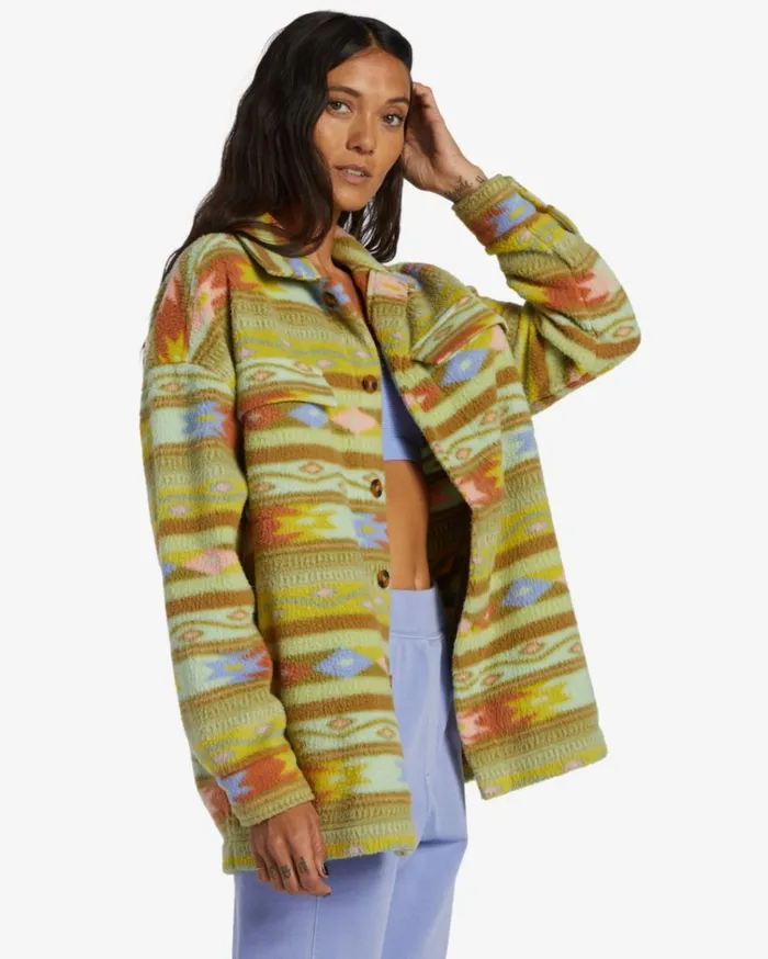 Happy Camper Shacket Button Sweater Kiwi Women Billabong Sweatshirts and Fleece