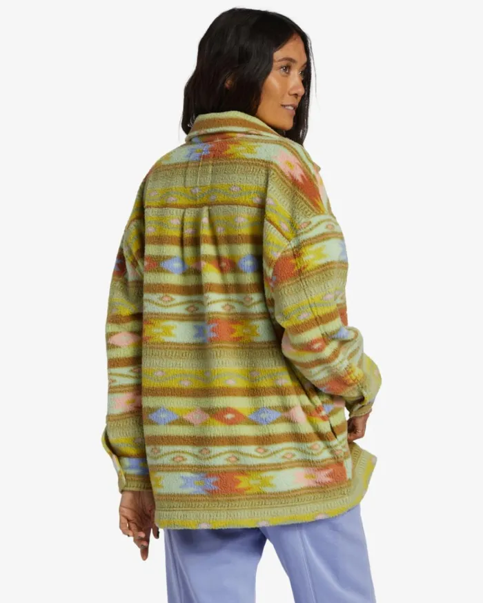 Happy Camper Shacket Button Sweater Kiwi Women Billabong Sweatshirts and Fleece