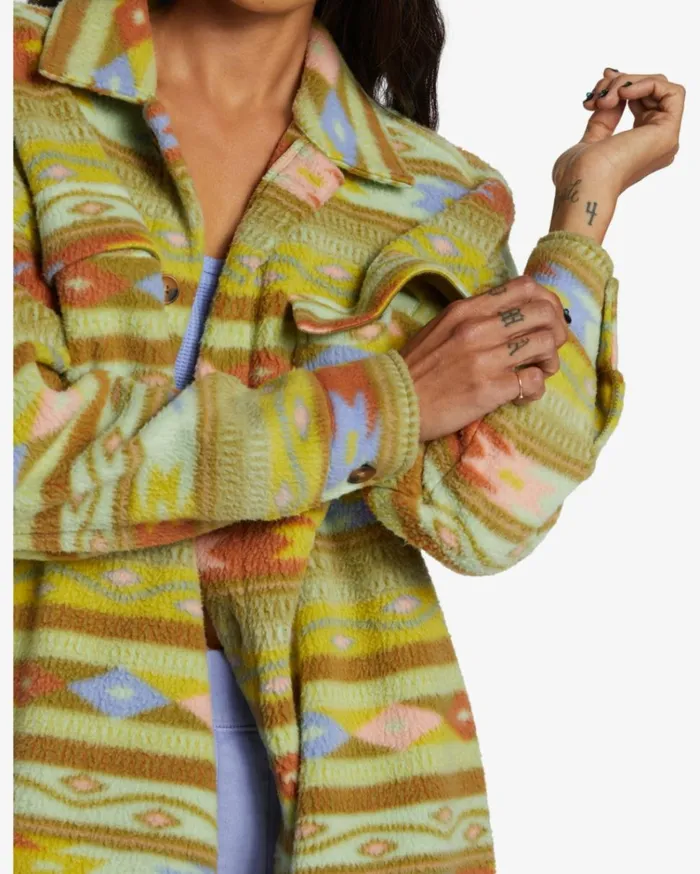 Happy Camper Shacket Button Sweater Kiwi Women Billabong Sweatshirts and Fleece