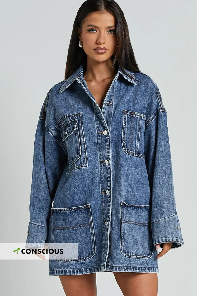 Harlow Jacket 8211 Oversized Long Sleeve Denim Jacket In Mid Blue Wash Women Showpo Jackets and Coats