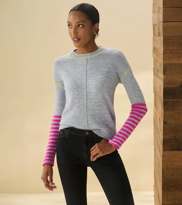 Hatley Avery Sweater 8211 Hot Pink Stripes Women Sweaters