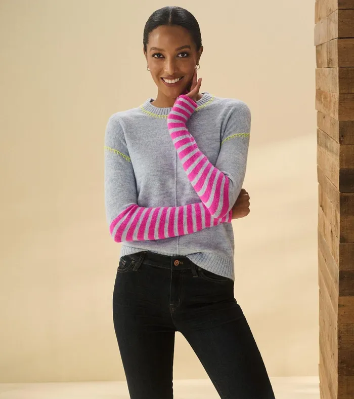 Hatley Avery Sweater 8211 Hot Pink Stripes Women Sweaters