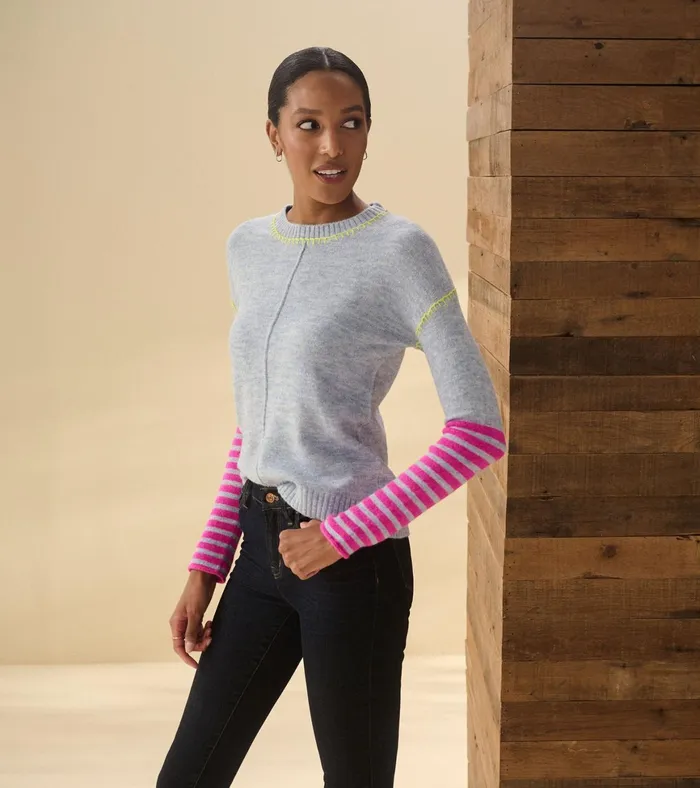 Hatley Avery Sweater 8211 Hot Pink Stripes Women Sweaters