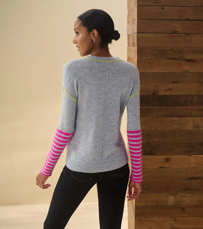 Hatley Avery Sweater 8211 Hot Pink Stripes Women Sweaters