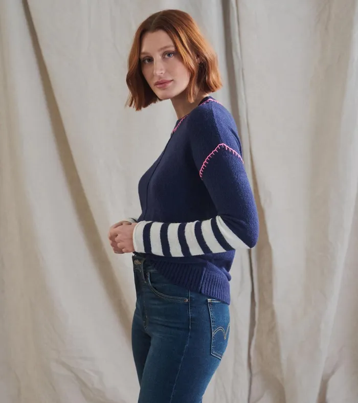 Hatley Avery Sweater 8211 Navy Stripes Women Sweaters
