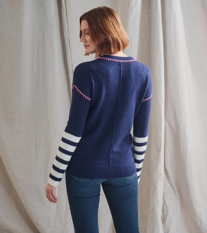 Hatley Avery Sweater 8211 Navy Stripes Women Sweaters