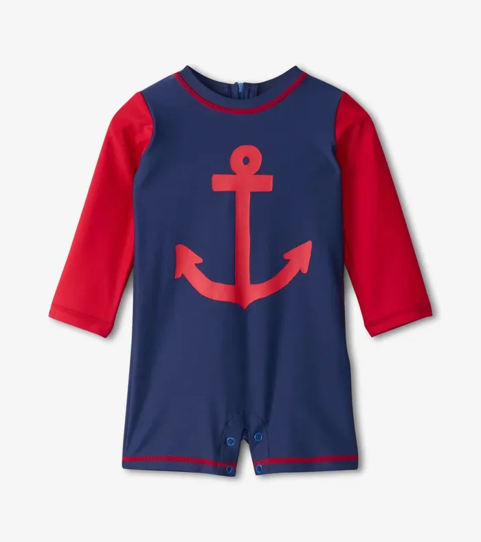 Hatley Baby Boys Nautical Anchor OnePiece Rashguard Baby and Toddler Swimwear