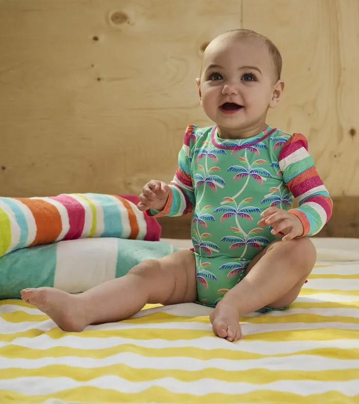 Hatley Baby Girls Rainbow Palm Rashguard Swimsuit Baby and Toddler Swimwear