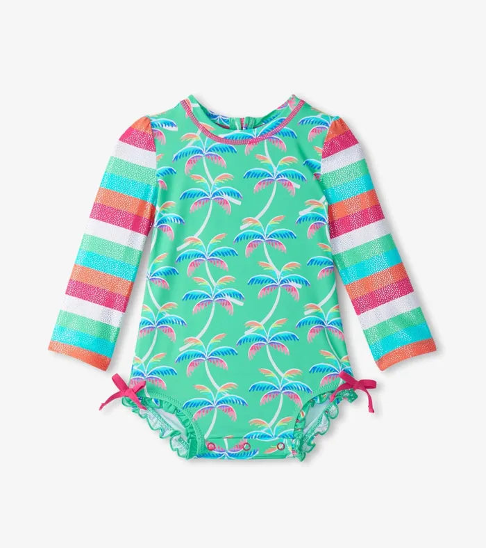 Hatley Baby Girls Rainbow Palm Rashguard Swimsuit Baby and Toddler Swimwear