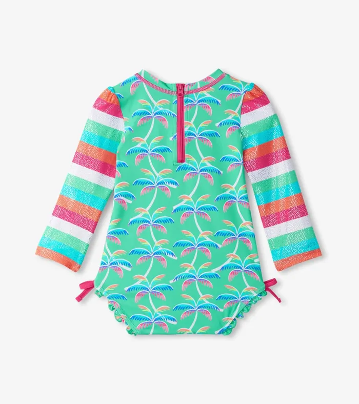 Hatley Baby Girls Rainbow Palm Rashguard Swimsuit Baby and Toddler Swimwear