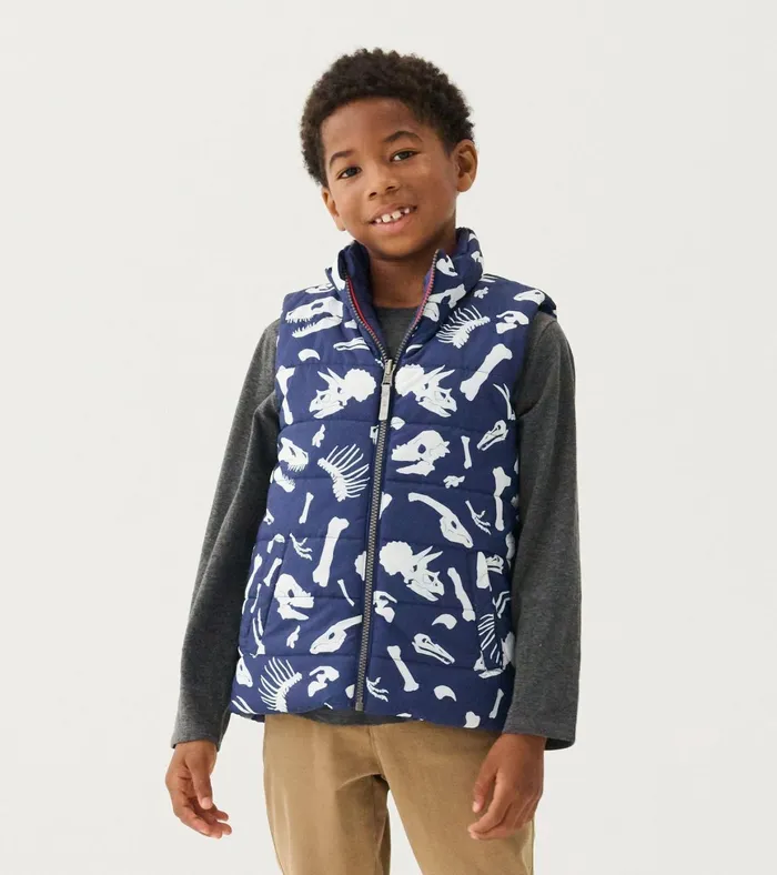 Hatley Boys Dino Fossils Reversible Quilted Vest Boys Tops