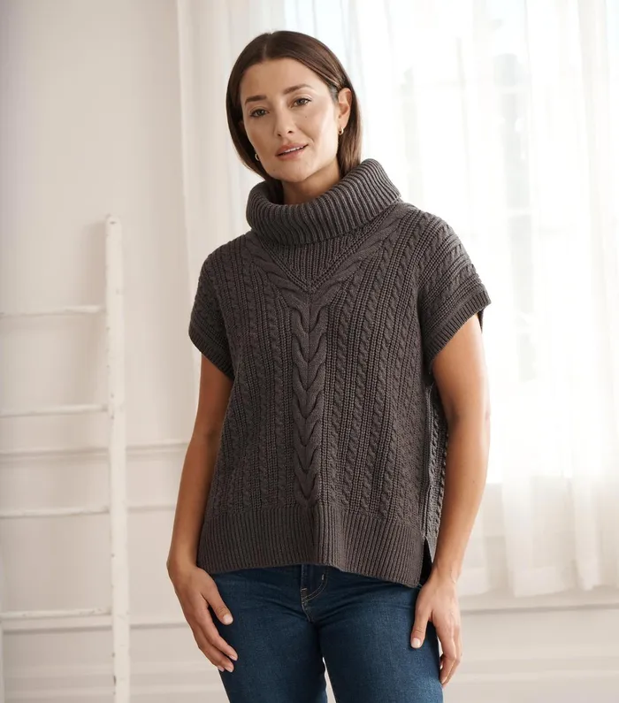 Hatley Cable Knit Vest 8211 Charcoal Grey Women Sweaters