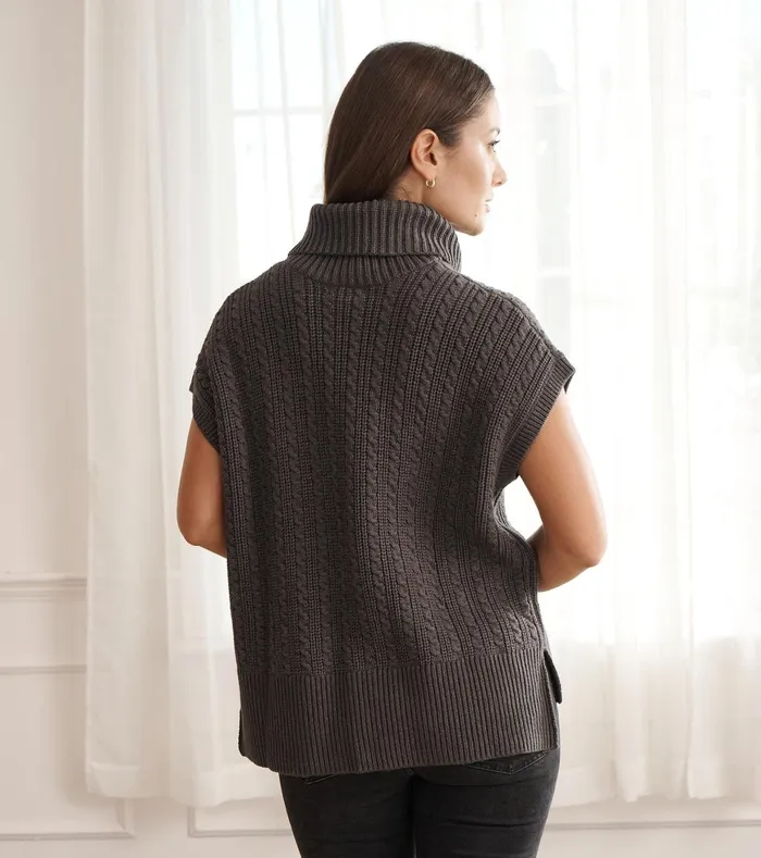 Hatley Cable Knit Vest 8211 Charcoal Grey Women Sweaters