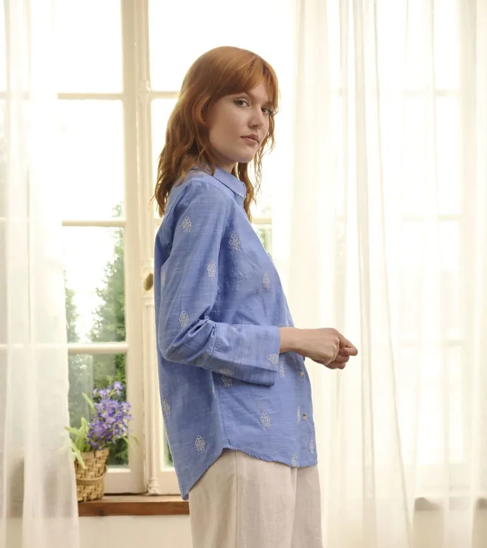 Hatley Cindy Blouse 8211 White Embroidered Flowers Women Tops