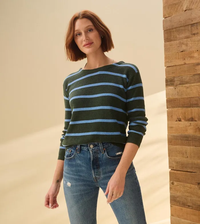 Hatley Devon Sweater 8211 Teal Heather Stripes Women Sweaters