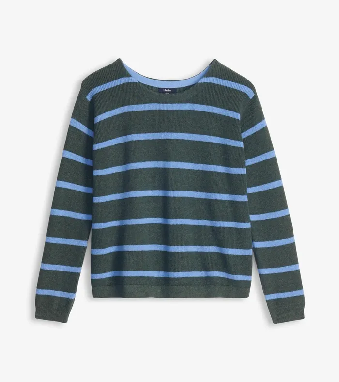 Hatley Devon Sweater 8211 Teal Heather Stripes Women Sweaters