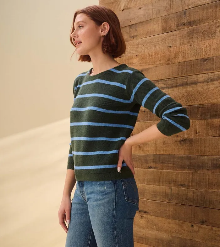 Hatley Devon Sweater 8211 Teal Heather Stripes Women Sweaters