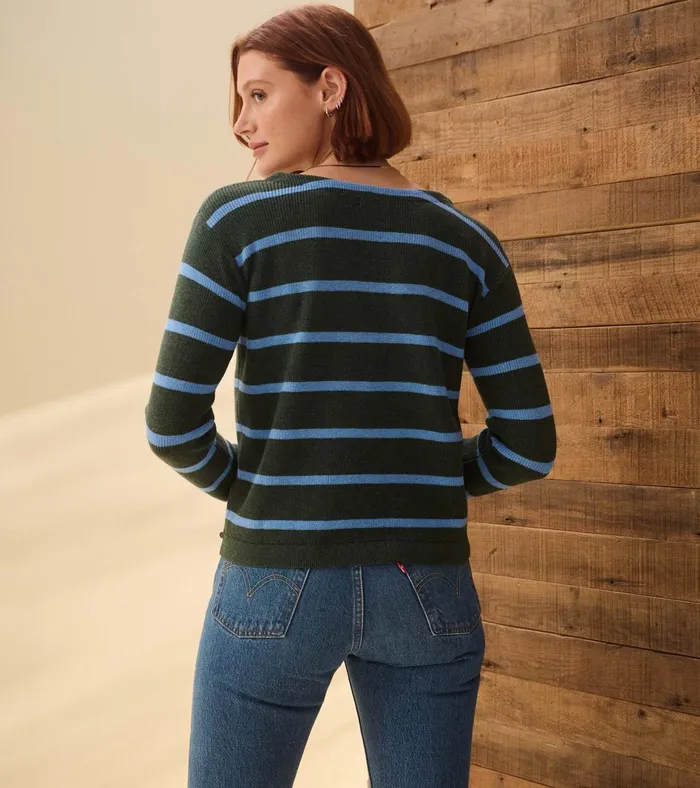 Hatley Devon Sweater 8211 Teal Heather Stripes Women Sweaters