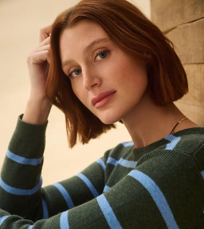 Hatley Devon Sweater 8211 Teal Heather Stripes Women Sweaters