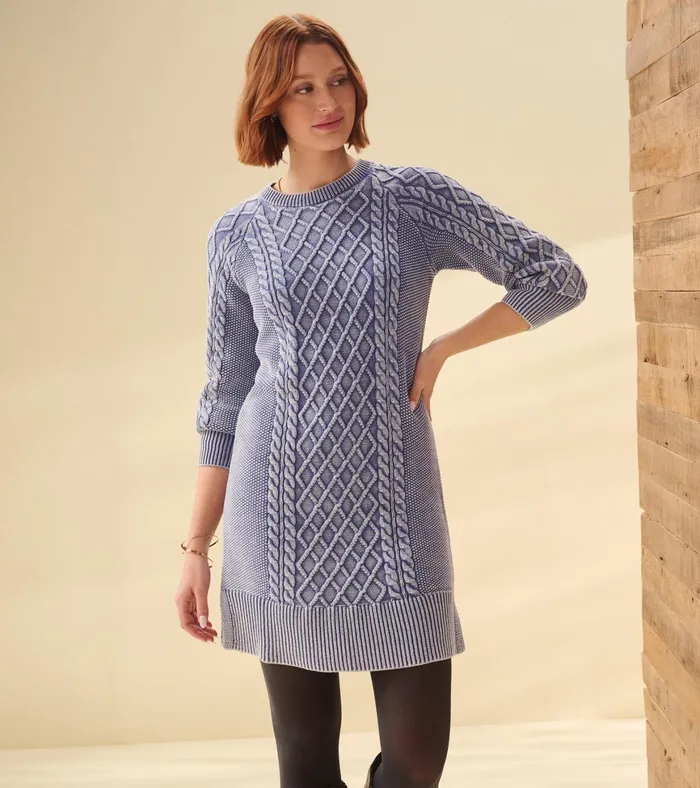 Hatley Juliet Cable Knit Dress 8211 Bleached Denim Women Dresses