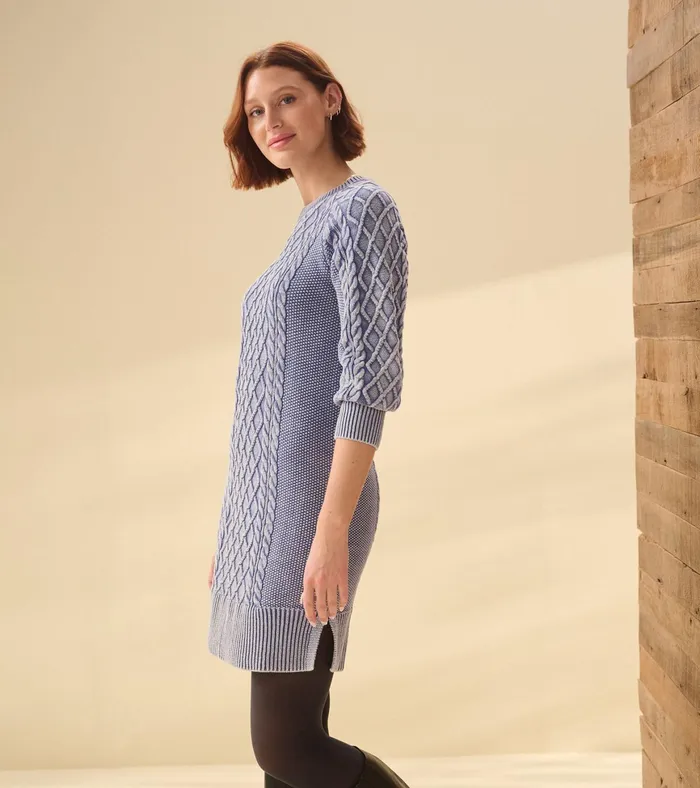 Hatley Juliet Cable Knit Dress 8211 Bleached Denim Women Dresses