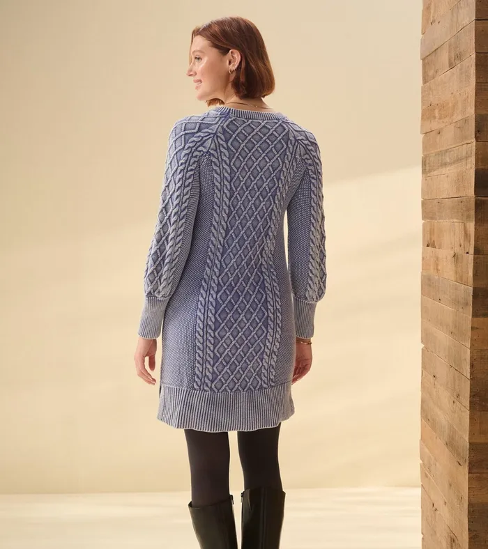 Hatley Juliet Cable Knit Dress 8211 Bleached Denim Women Dresses