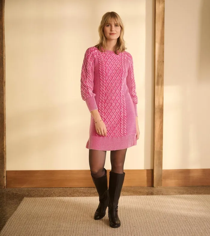 Hatley Juliet Cable Knit Dress 8211 Raspberry Pink Women Dresses