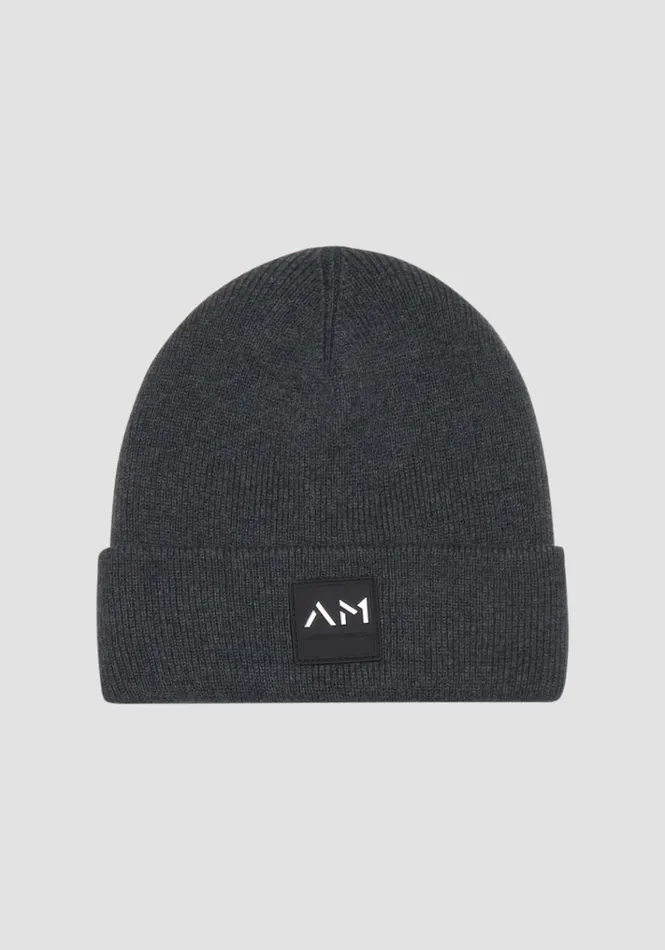 Hats Men Antony Morato Cotton Knit Cap Dark Gray Melange