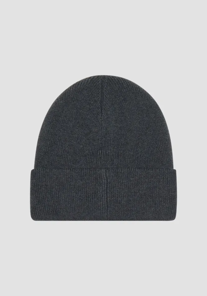 Hats Men Antony Morato Cotton Knit Cap Dark Gray Melange