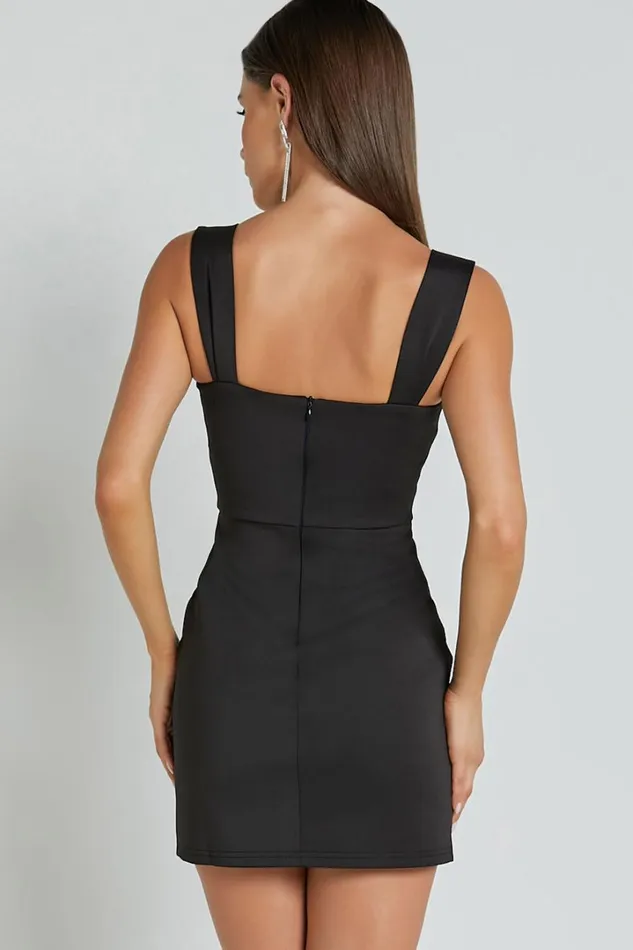 Heida Mini Dress 8211 Square Neck Sequin Contrast Bodice Dress In Black Women Showpo Dresses