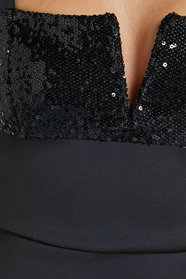 Heida Mini Dress 8211 Square Neck Sequin Contrast Bodice Dress In Black Women Showpo Dresses