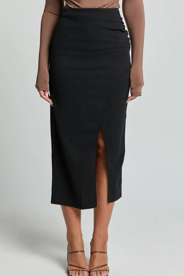 Heidi Midi Skirt 8211 Faux Wrap Skirt In Black Women Showpo Suits and Tailoring