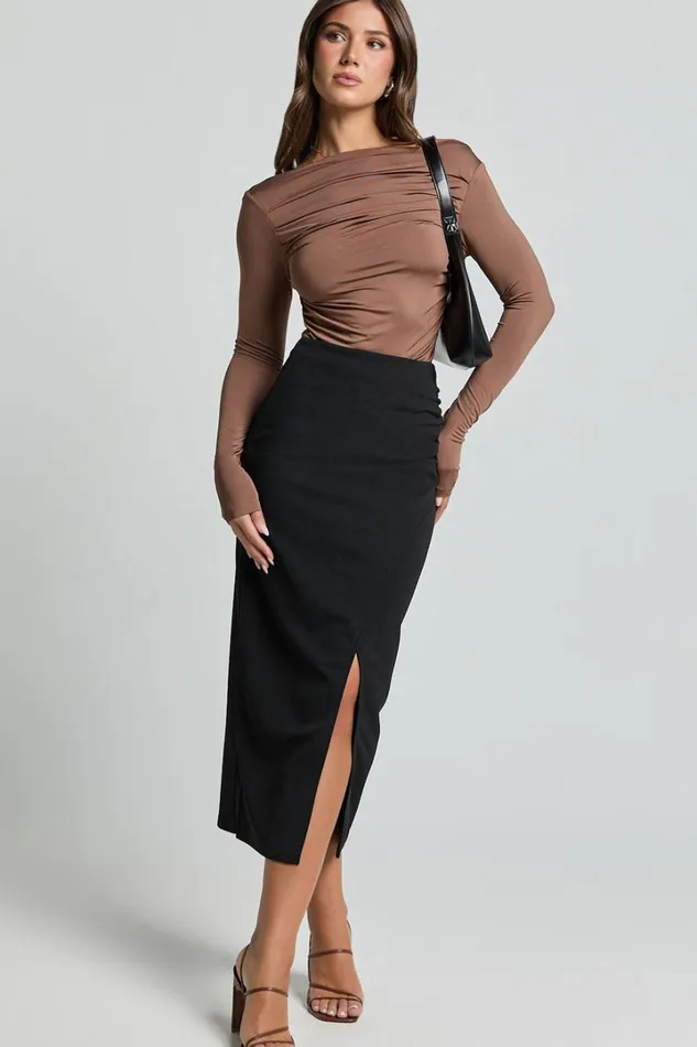 Heidi Midi Skirt 8211 Faux Wrap Skirt In Black Women Showpo Suits and Tailoring