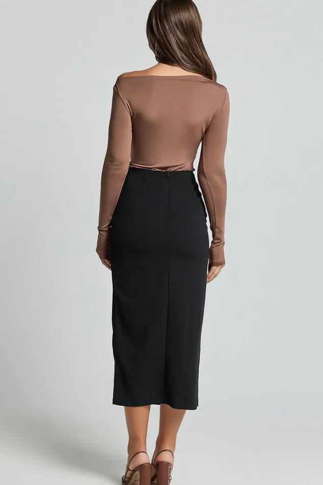Heidi Midi Skirt 8211 Faux Wrap Skirt In Black Women Showpo Suits and Tailoring