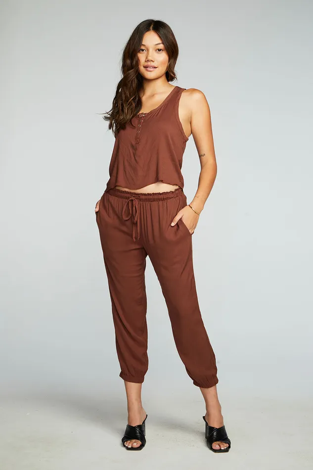 Heirloom Wovens Cropped Snap Front Racerback Henley Tops Chaser Brand Womens