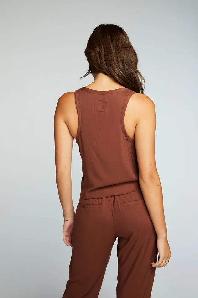Heirloom Wovens Cropped Snap Front Racerback Henley Tops Chaser Brand Womens